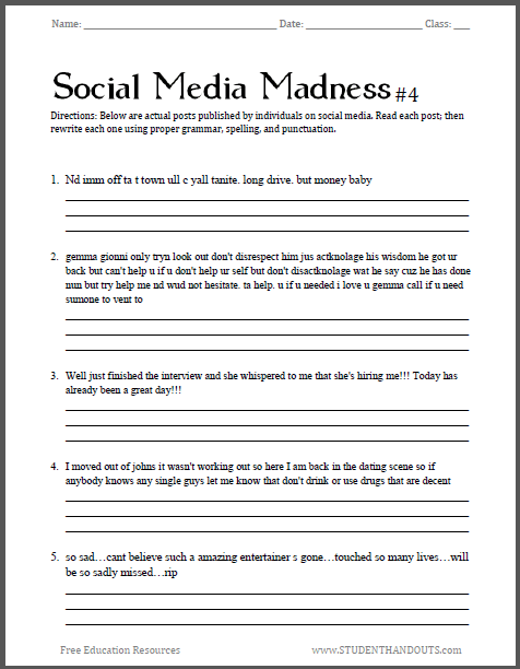 Social Media Madness Worksheet  4