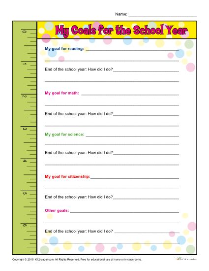 Back To School Goals Worksheet For Elementary School