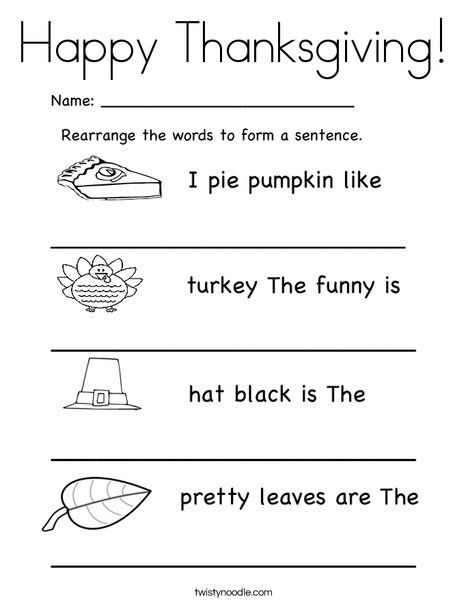 Rearrange The Words To Form A Sentence  Thanksgiving Worksheet
