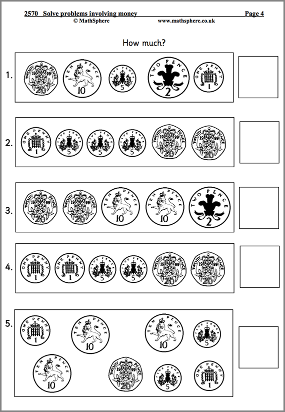 Solve Money Problems Maths Worksheets