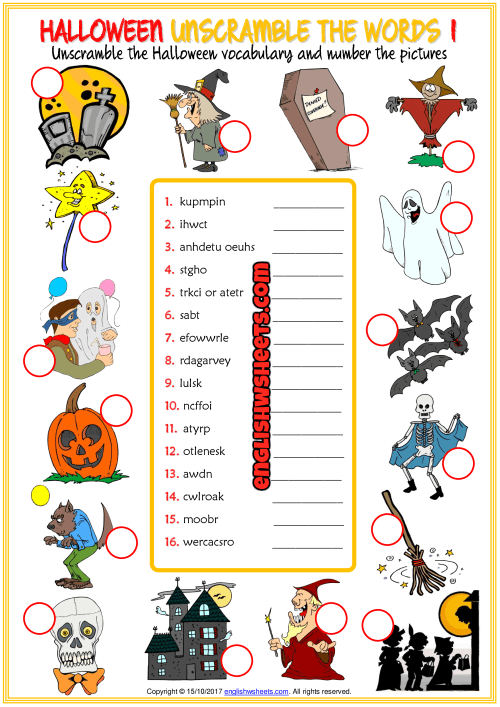 Halloween Unscramble The Words Esl Worksheets For Kids