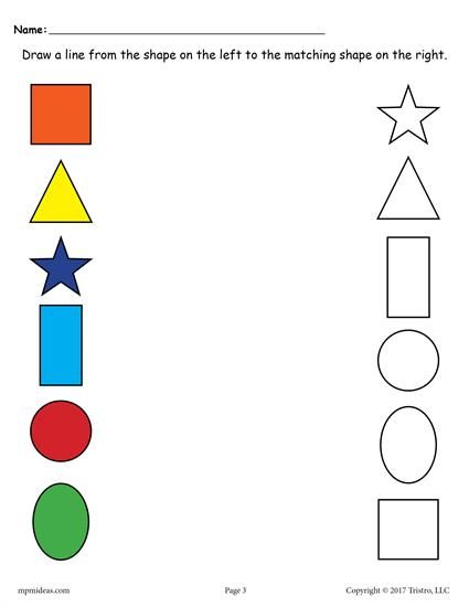 6 Free Shapes Matching Worksheets