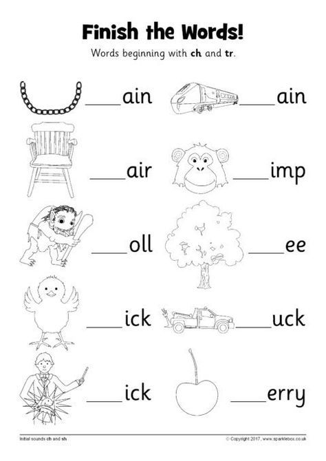 Finish The Words Worksheets â Ch And Tr (sb12228)