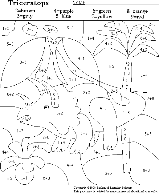 Triceratops Math Activity Printout