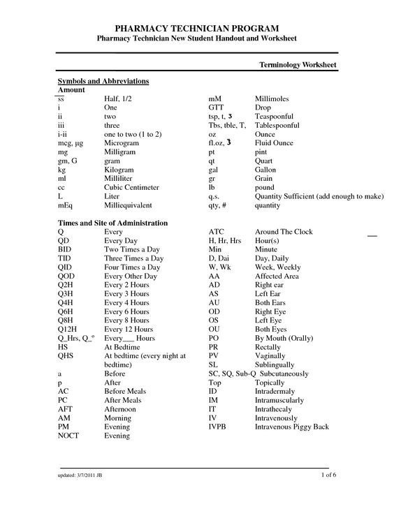 43 Great Medical Terminology Abbreviations Worksheet  48511564927