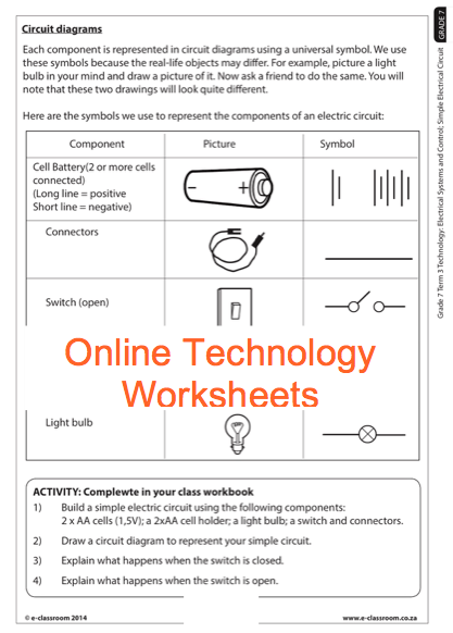 Grade 7 Online Technology Worksheets, Circuit Diagram  For More