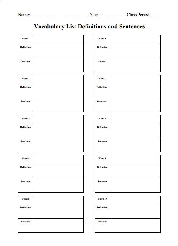 8+ Blank Vocabulary Worksheet Templates â Free Word, Pdf Documents