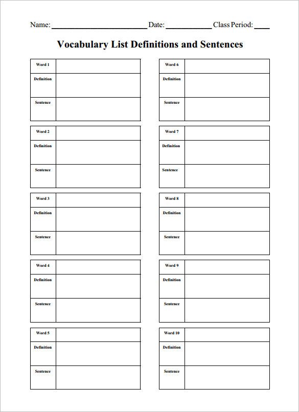 8+ Blank Vocabulary Worksheet Templates â Free Word, Pdf Documents