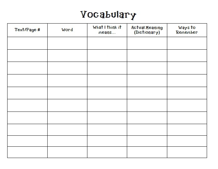 Vocabulary Sheet