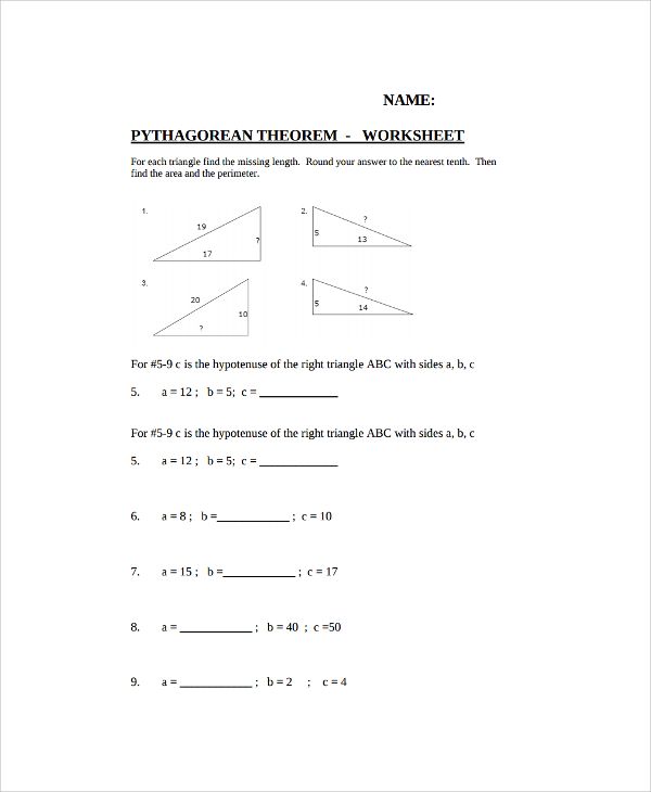 Pythagoras Theorem Worksheet Pdf