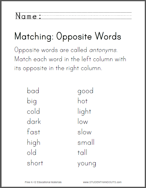Matching  Opposite Words