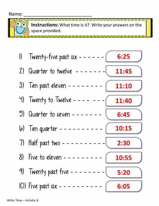 Telling Time Worksheets