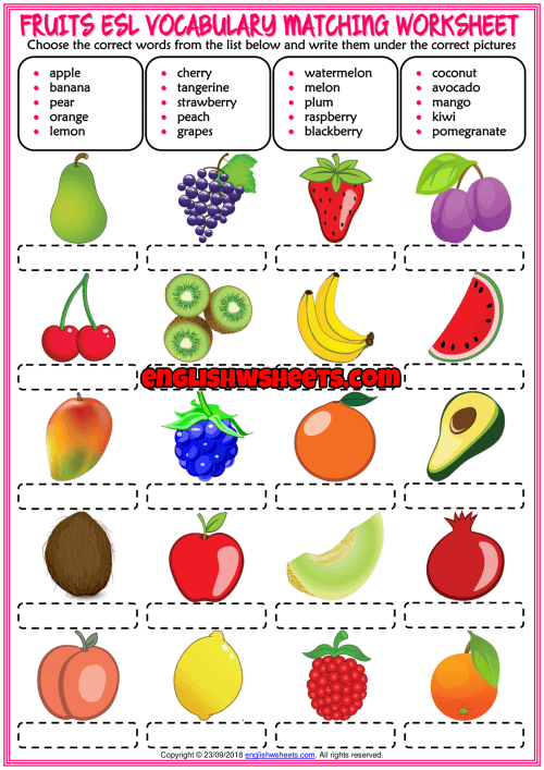 Fruits Vocabulary Matching Exercise Esl Worksheet For Kids