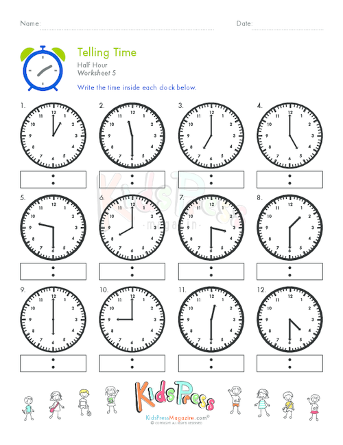 Telling Time Half Hour Worksheet   5