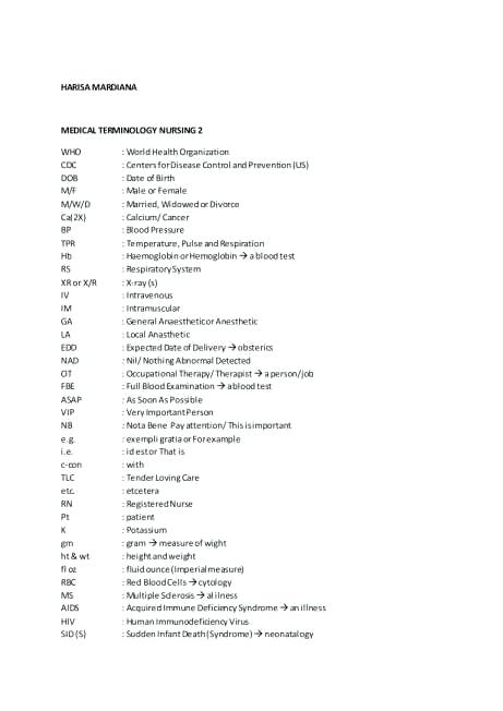 Abbreviations Worksheet Medical Terminology Abbreviations