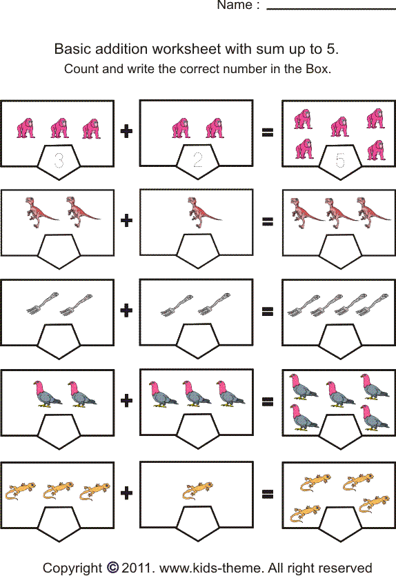 Pictures Addition Worksheets