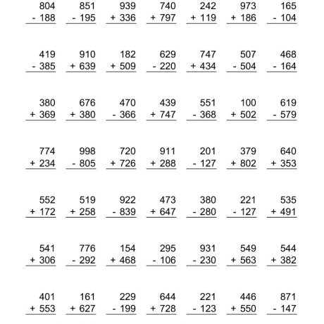 Addition And Subtraction Worksheets For Grade 3 2nd Grade Basic