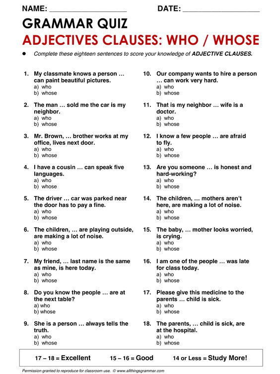 Adjective Clause Esl Teaching Free Worksheets Samples English Grammar And