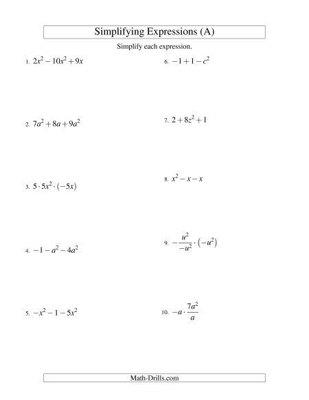 Algebra Worksheets