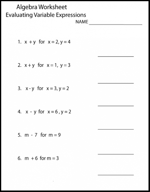 Algebra Worksheet 6th Grade Algebraic Equations Worksheet Algebra