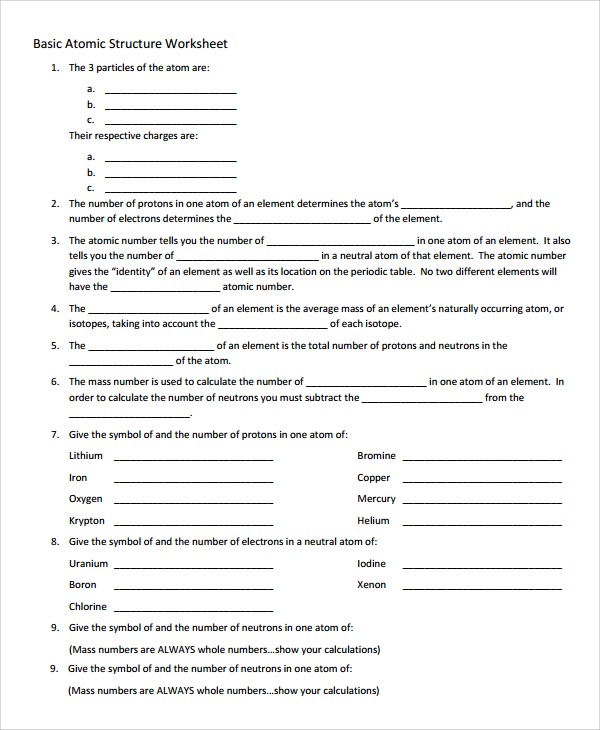 Atomic Structure Worksheet Atom Structure Worksheet Solving