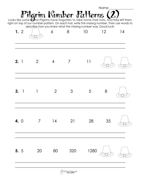 Thanksgiving Number Patterns Worksheet For Upper Elementary