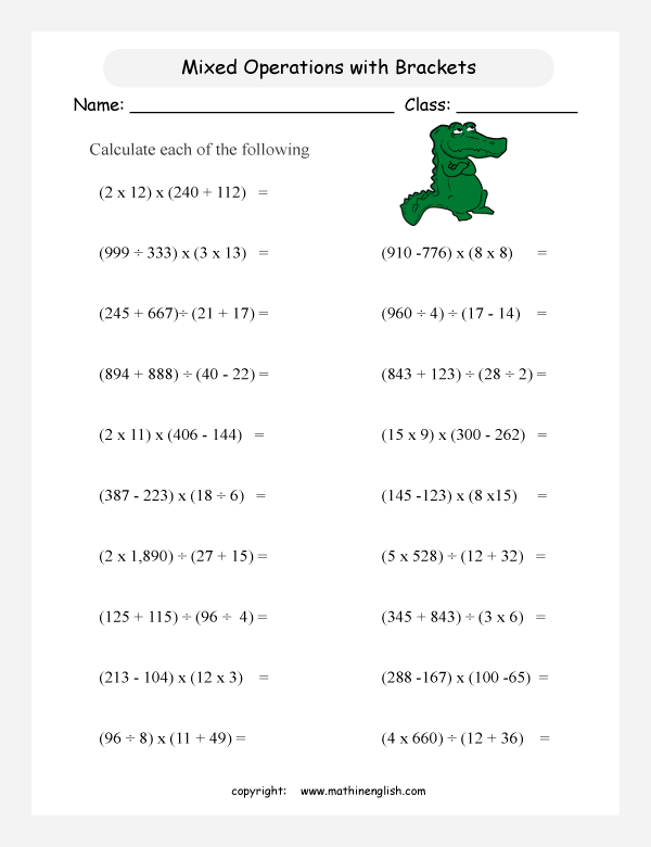 Image Result For Bodmas Worksheets Grade 5