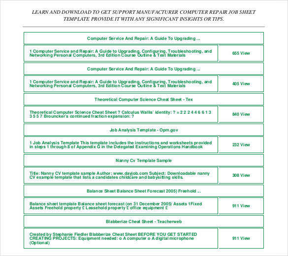 21+job Sheet Templates & Samples