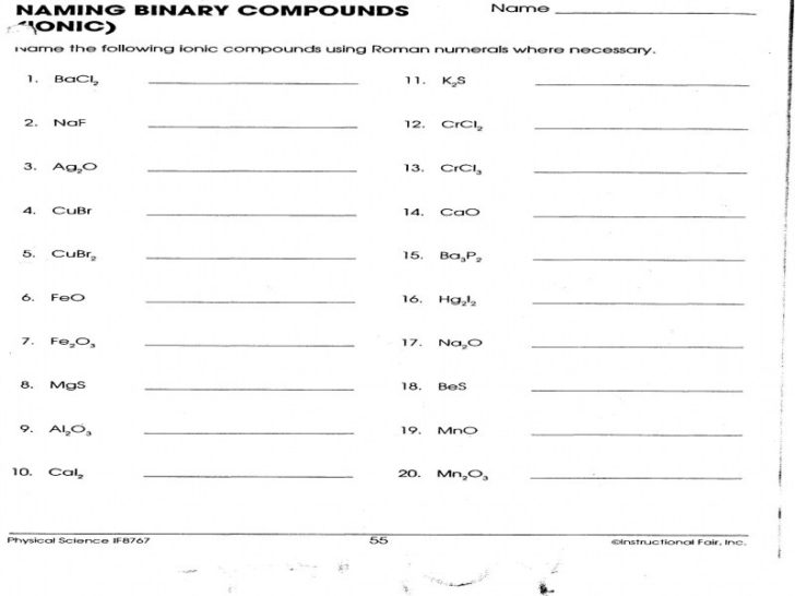 Naming Binary Covalent Compounds Worksheets Answers