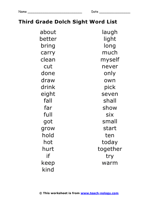 3rd Grade Sight Words Worksheets