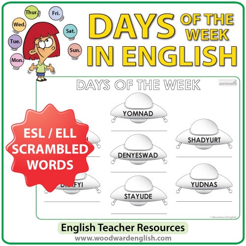 English Days Of The Week â Ufo Worksheet