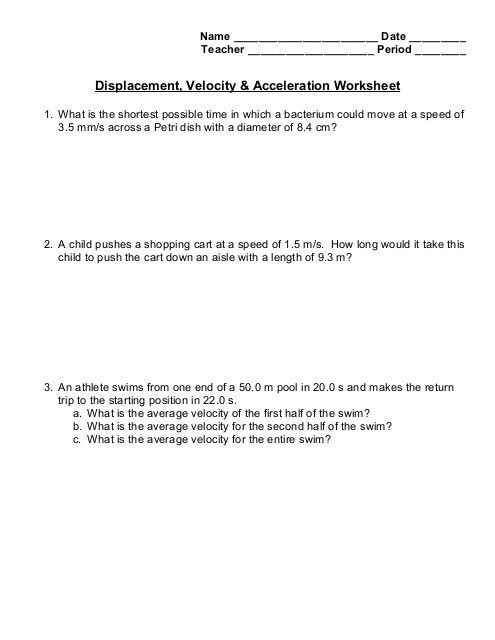 Displacement Velocity Acceleration Worksheet Free Worksheets Samples