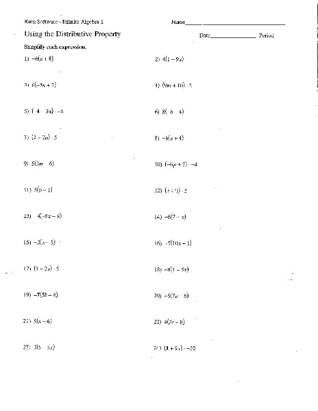 Simplifying Expressions Using The Distributive Property Worksheet