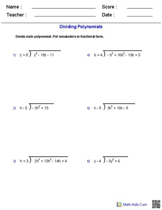 Math Aids Division Worksheets