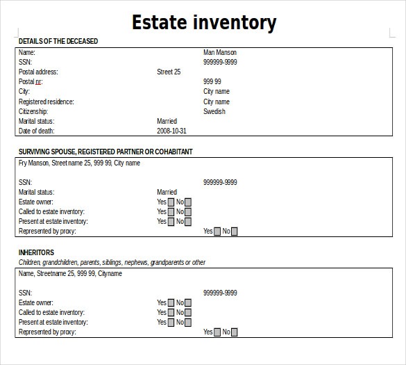 14+ Estate Inventory Templates â Free Sample, Example, Format