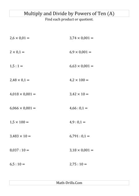 Powers Of Ten Worksheets