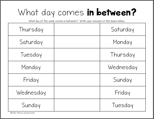 Days Of The Week Worksheets