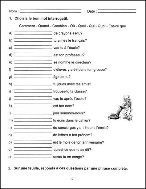 French Worksheets For Grade 6