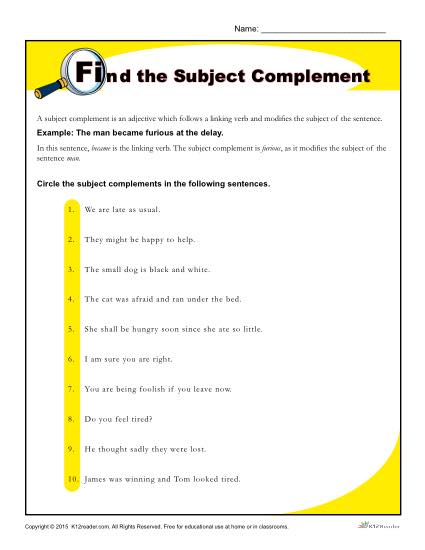 Find The Subject Complement
