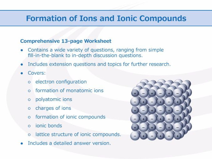 Formation Of Ions And Ionic Compounds [worksheet] By