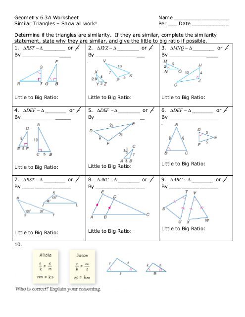 Geo Similar Triangle Worksheet