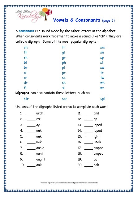 Grade 3 Grammar Topic 37  Vowels And Consonants Worksheets