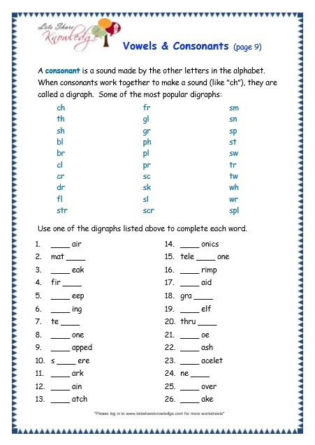 Grade 3 Grammar Topic 37  Vowels And Consonants Worksheets