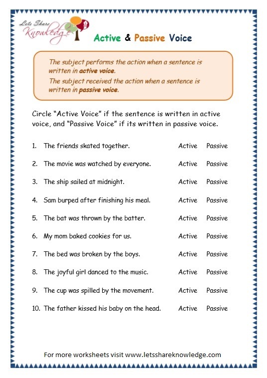 Grade 3 Grammar Topic 3  Active Passive Voice Worksheets