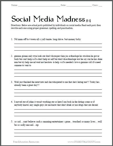 Grammar Worksheet High School