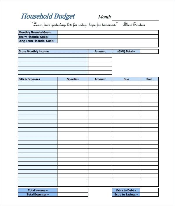 Home Budget Outline Template Household Budget Spreadsheet Template