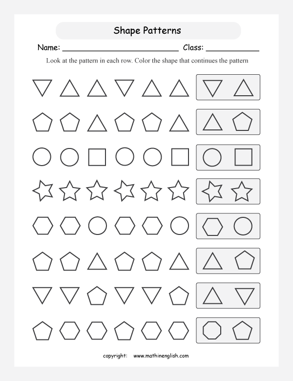 Useful Math Pattern Worksheets For Grade 1