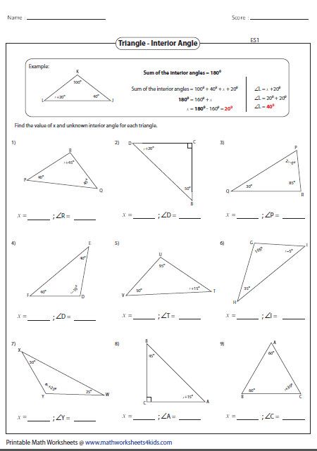 Interior Angles Of A Triangle Worksheet Pdf