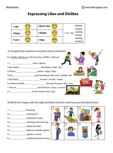 Expressing Likes   Dislikes Worksheet