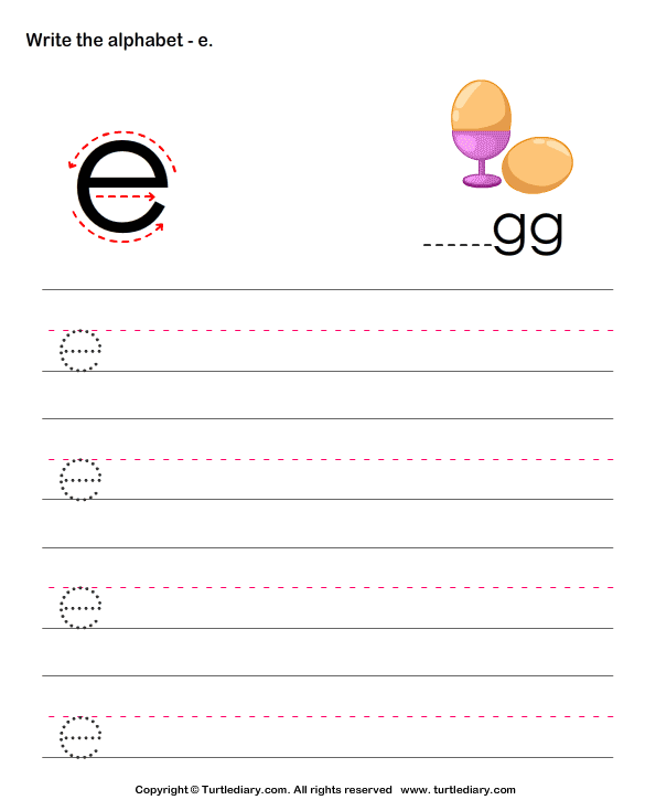 Lowercase Alphabet Writing Practice E Worksheet